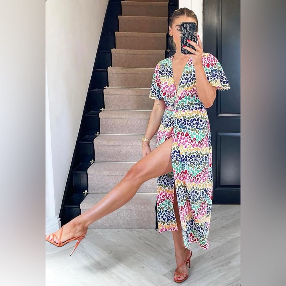 Never Fully Dressed Rainbow Leopard Print Wrap Dress